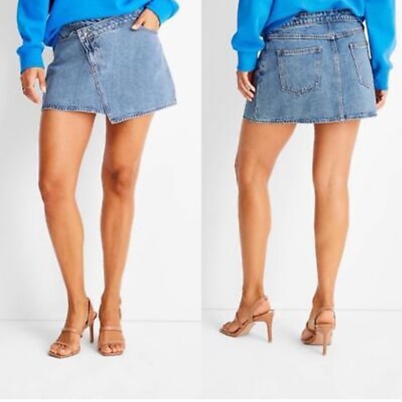 Future Collective NWTs Asymmetrical Mini Denim Skirt - Picture 3 of 5